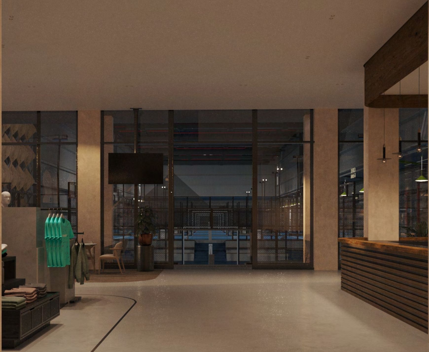 Lounge overlooking the courts