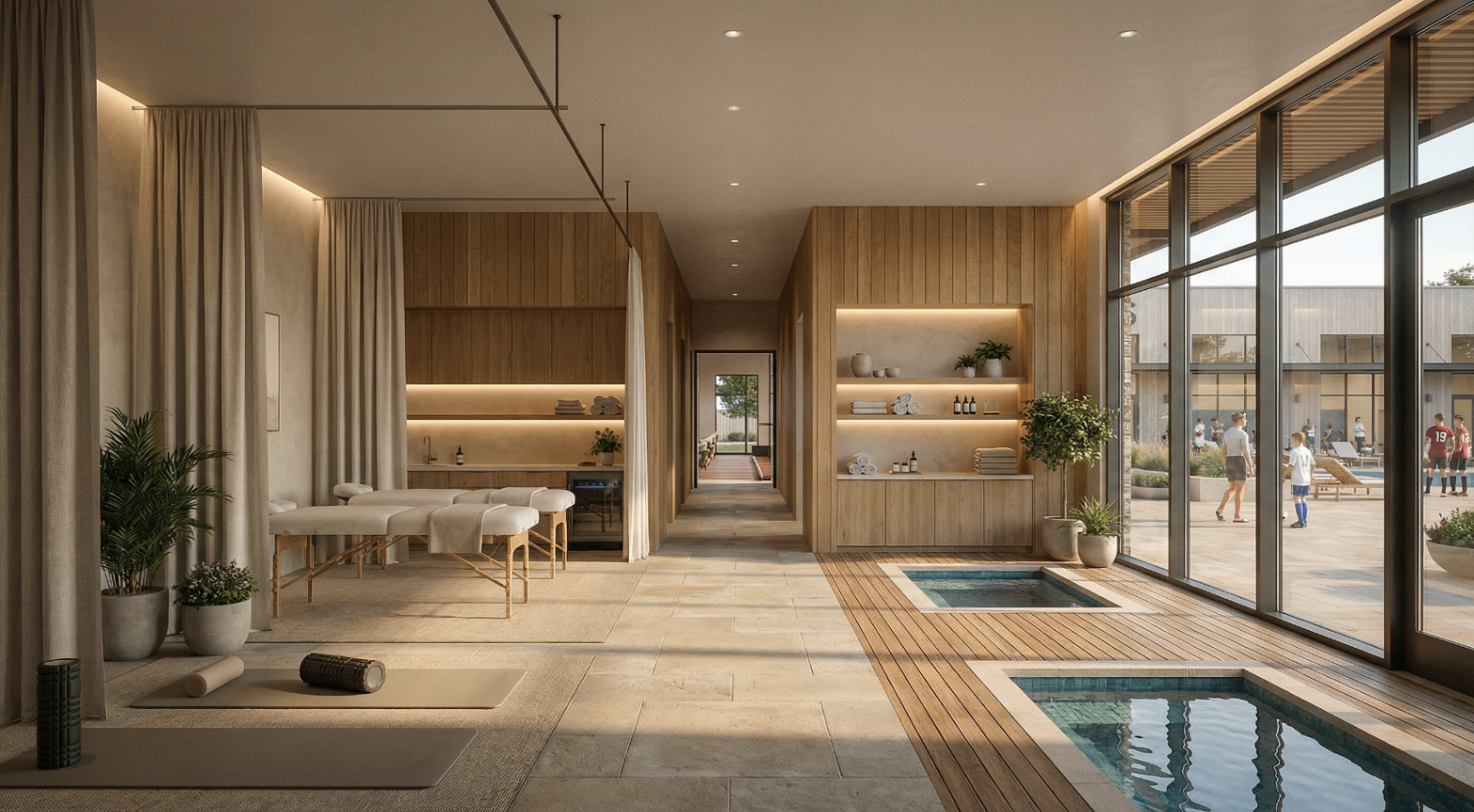 SilliS recovery and wellness suite with treatment beds and cold plunge pools